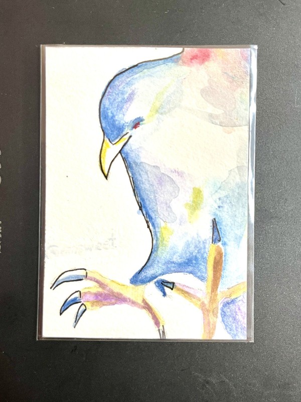 ACEO Original, Abstract Animal Seagull Bird,  Mini Art Painting by Annibbie
