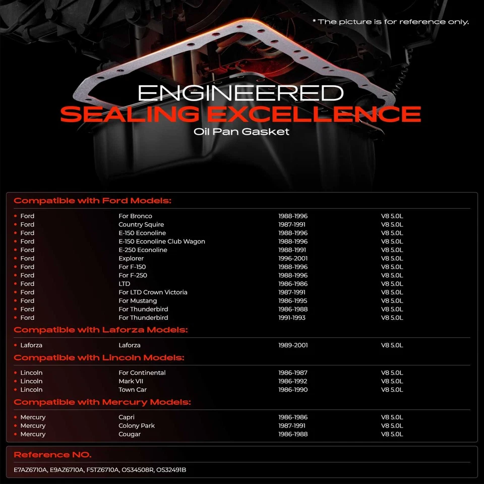 Junta de cárter de aceite de motor para Ford F-150 F-250 1988-1996 Explorer Lincoln Mercury Foto 2 de 4