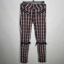 Vintage 90s Dogpile Demolition Gerl Purple Gray Plaid Bondage Pants Size S