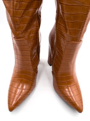 Diamantique Original Faux Croco Leather Boots Camel 39