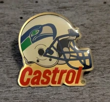 Seattle Seahawks NFL Football Helmet, Castrol Auto Oil Sponsor Vintage Lapel Pin