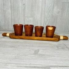 Wood tray with wooden carved planters / cups decoration charcuterie tray