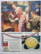 1938 Cambells Soup Chicken Noodle Kettle Pot Fireplace Print Ad Man Cave Poster