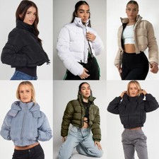 Women's Cropped Puffer Coat Short Padded Jacket Quilted Zip with Detachable Hood