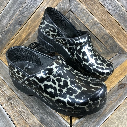 dansko patent leopard clogs