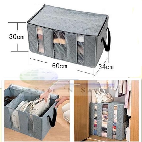 65L Large Charcoal Clothes Sweaters Blankets Closet Organizer Storage Bag Box - Picture 2 of 4