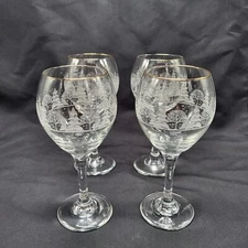 Libbey Arby's - Winter Trees Wine Glasses - 8" W/Gold Rim - 12 Oz. - Set Of 4