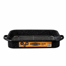 Graniteware 12-quart Porcelain Enamel Open Roaster with Rack 19 x 12 x 2.7 Inch