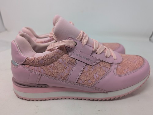 EXCELLENT! Dolce Gabbana Pink Running Shoes Sneakers Lace Design Size 7 - Picture 4 of 7