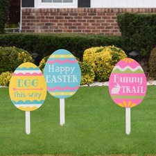 Easter Yard Signs Decorations Outdoor 15" H 3 Pack Happy Easter Egg Yard Stak...