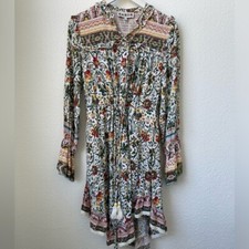 BAROK Paris Anthro NWOT Floral Tassel Smock back Dress Midi Small Farm Rio Vibe