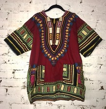 Dashiki Traditional Shirt African Hippie Vintage Top Tribal Blouse Maroon Unisex