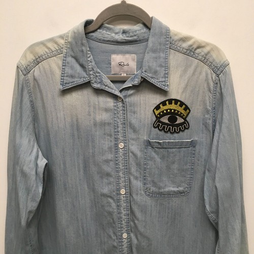 Rails Blue Chambray Light Wash Long Sleeve Cleopatra Pocket Button Up Shirt L - Picture 2 of 8