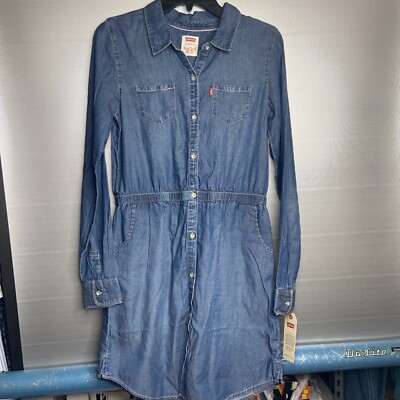 Levi's Medium Wash Denim Shirt Dress in Size XL Youth Girl NEW Long Sleeve Blue