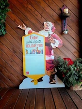Vintage Coca Cola Store Display Coke Santa Claus Cardboard Die Cut  55" x 38"