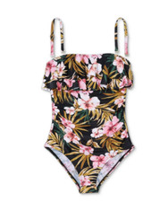 NEW Kona Sol Tropical Floral Ruffle Neck One Piece Swim Bathing Suit 16W 16 W