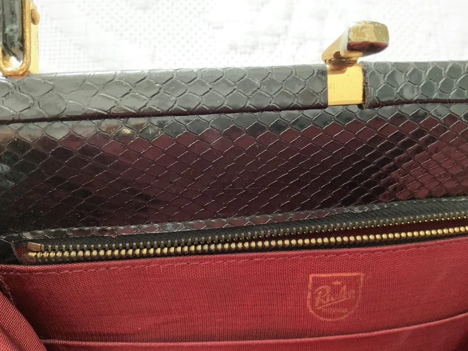 Vintage Véritable Sac À Main De Luxe En Cuir Croco Epoque Guerre 1920/1945 - Photo 4/4