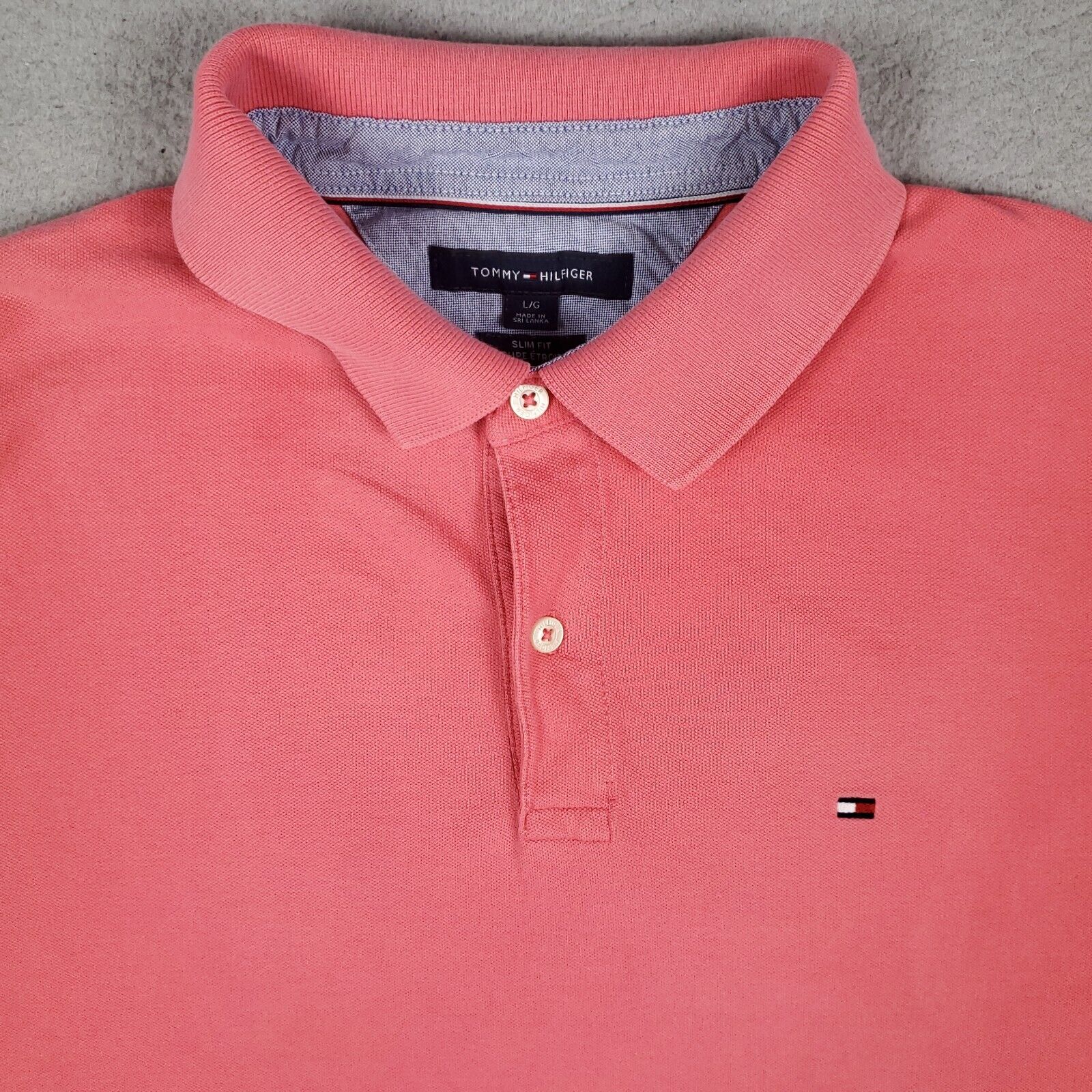 seks Brig Vlak Tommy Hilfiger Slim Fit Solid Pink Cotton Mens Polo Shirt Size Large  *STAINED* | eBay