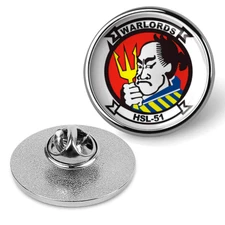 HSL-51 'Warlords' Tie Tac, Hat Pin Badge, Military Emblem Lapel Pin - Silver