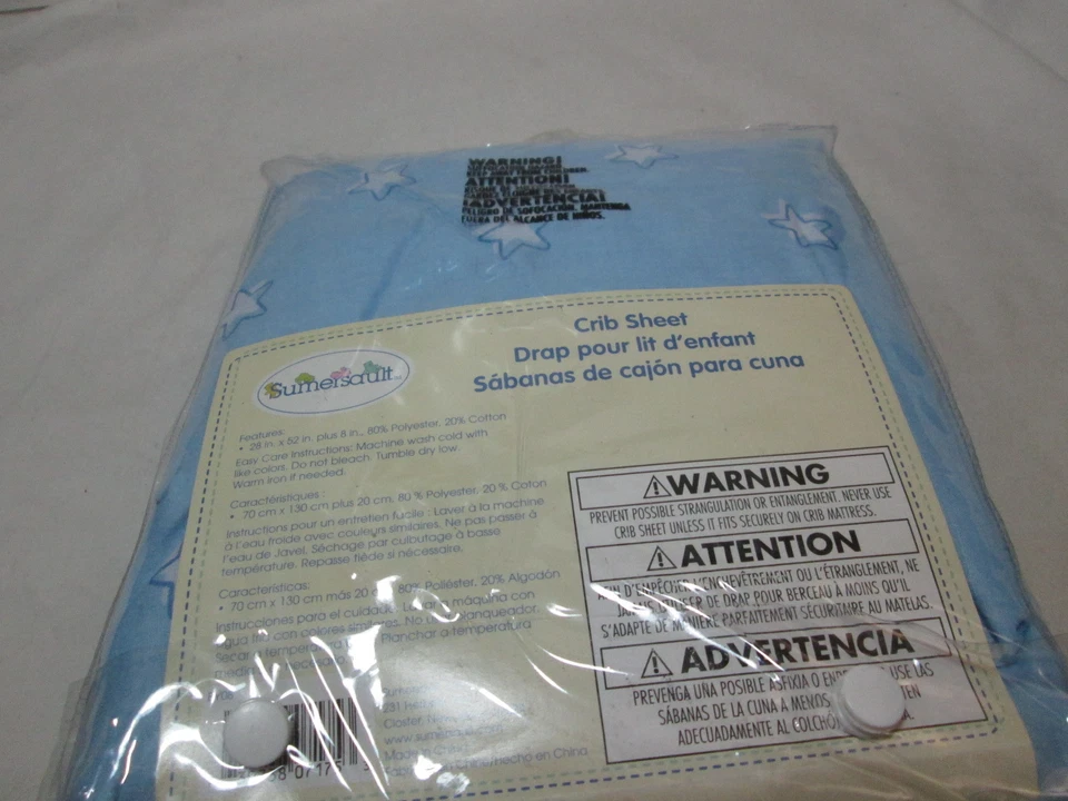 Nueva sábana ajustable para cuna Sumersault STARS - 28"x52"+8" ~ azul y blanco nueva en paquete Foto 3 de 4