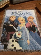 Disney Frozen Anna Elsa Olaf Kristoff Woven Tapestry Blanket Throw 48 x 60 In.