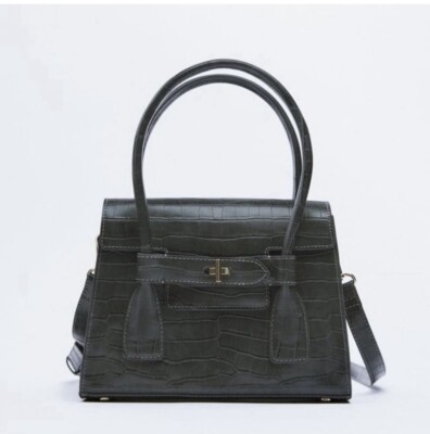 Zara Mock Croc Double Strap City Bag - EUC