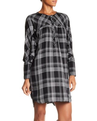 Max Studio 155779 Women's Plaid Ruffle Popover Dress Black/White Sz. XS
