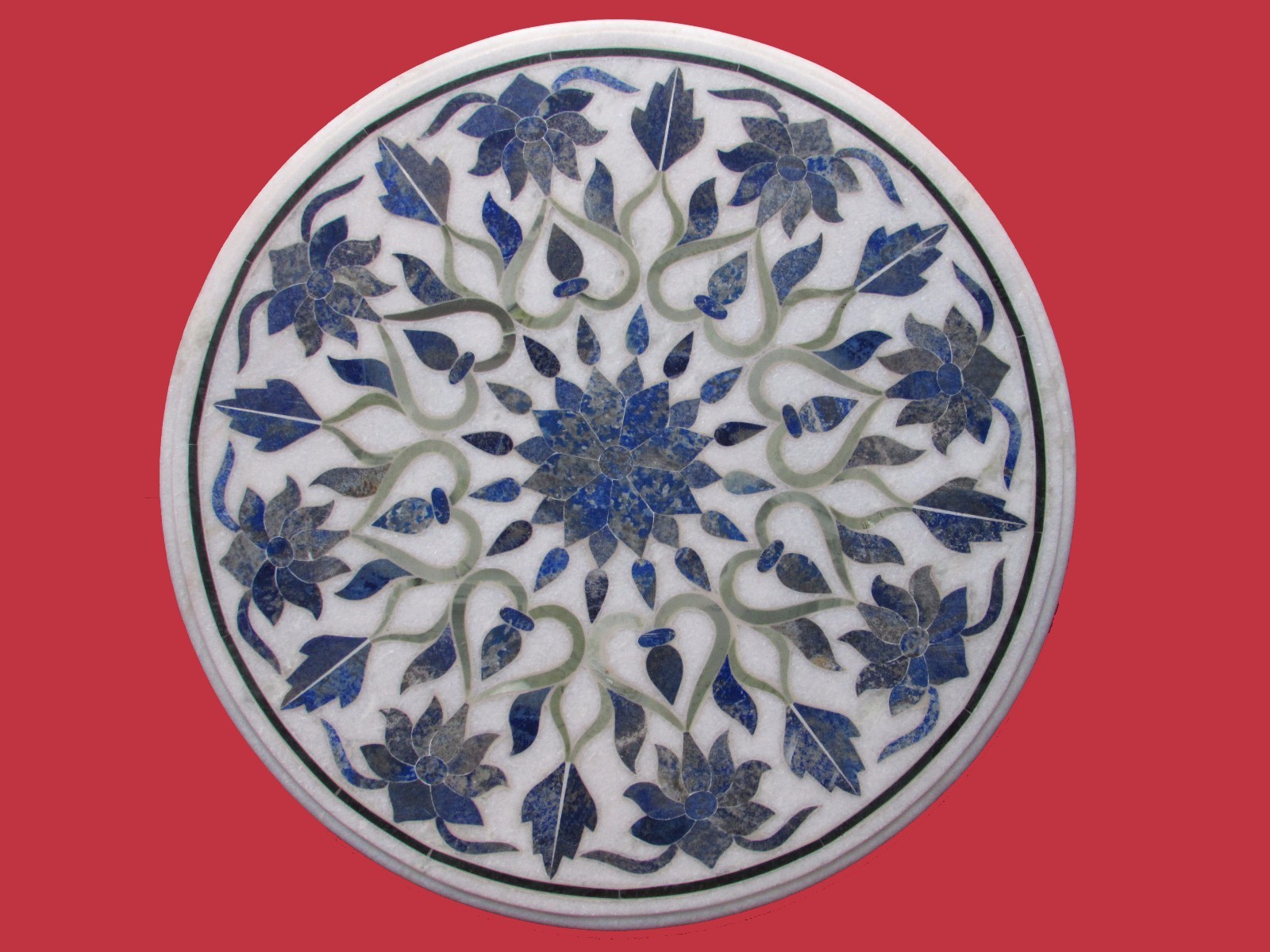 23-inch handmade marble coffee table with lapis stone inlay for home and garden decor