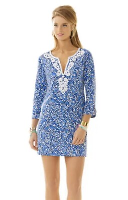 New Lilly Pulitzer JULIANNA EMBROIDERED TUNIC DRESS Indigo Chasing Tail  Large | eBay