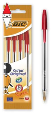 SCHREIBARTIKEL BIC BLISTER 4 ORIGINAL ROTER KRISTALLSTIFTE
