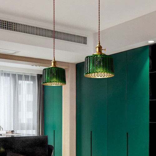 Green Adjustable Glass Pendant Lights Vintage Metal Kitchen Hanging Ceiling Lamp - Picture 2 of 6