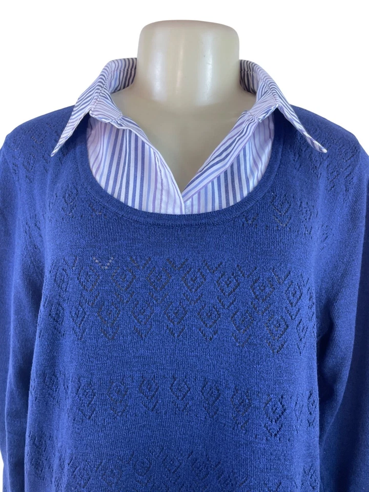 Suéter para mujer Alfred Dunner azul manga larga y cuello en capas talla L Foto 4 de 4