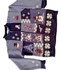 Vintage Croft Barrow Holiday Sweater Womens M Zip Front Snowman Snowflakes