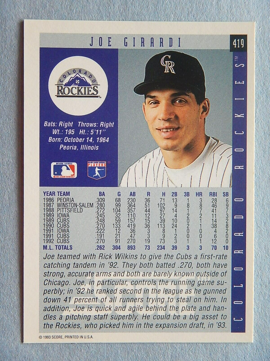 Joe Girardi #419 Score 1993 Baseball Card (Colorado Rockies) | eBay