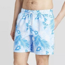 GOODFELLOW Men's Light Blue Floral Swim Shorts NEW 2XL XXL