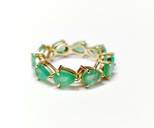 Solide 14K or Émeraude Bague Éternité Alliance Poire Coupe Bande