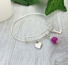 Ladies Adjustable Bangle Bracelet Choice of Name Initial, Gift Boxed Birthday 