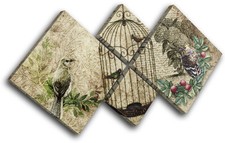 Garden Vintage Bird Floral MULTI CANVAS WALL ART Picture Print