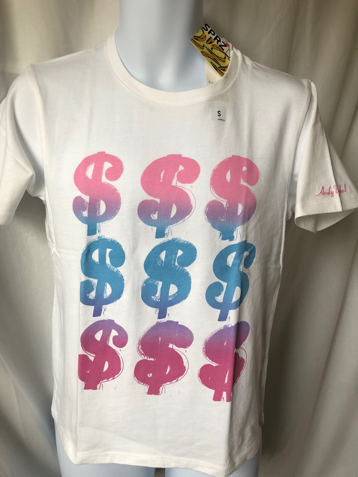 UNIQLO By ANDY WARHOL “Dollar Signs” Women’s Small White SS Crew Tee New w/Tags.