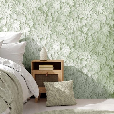 Floral Tapete 3D Hellgrün Sage Matte Welt von Wallpaper WOW43755