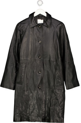 H&M Premium Selection schwarzer knielanger Mantel aus weichem Leder UK S