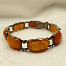 altes Butterscotch Bernstein Armband 835 Silber real amber / CU 361(37)