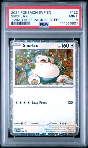 2024 POKEMON TWILIGHT MASQUERADE THREE PACK BLISTER PROMO #122 SNORLAX PSA 9