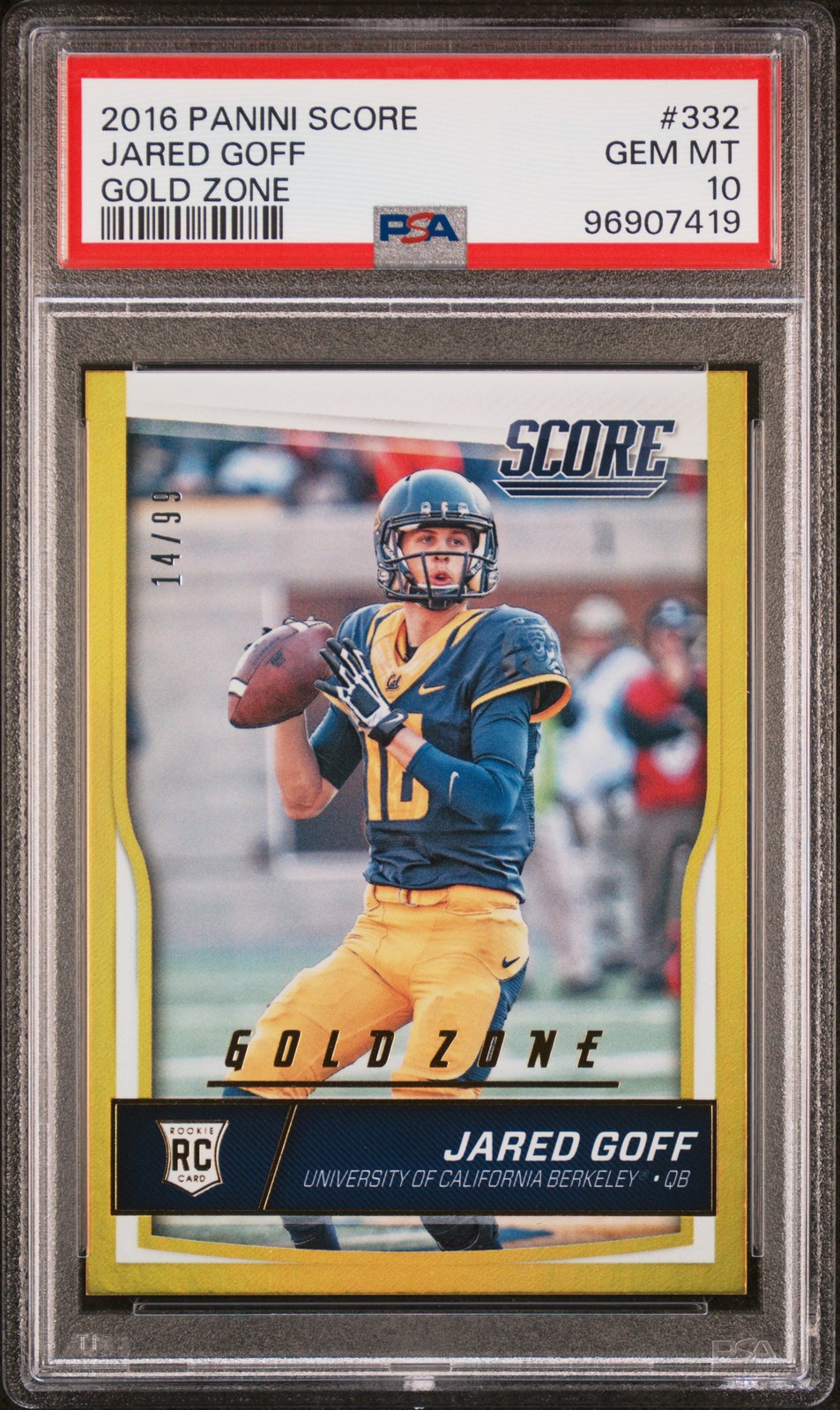 Jared Goff Panini Score #332 Gold Zone