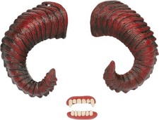 Demon Horns  Teeth Kit Black Fancy Dress Up Halloween Adult Costume Accessory