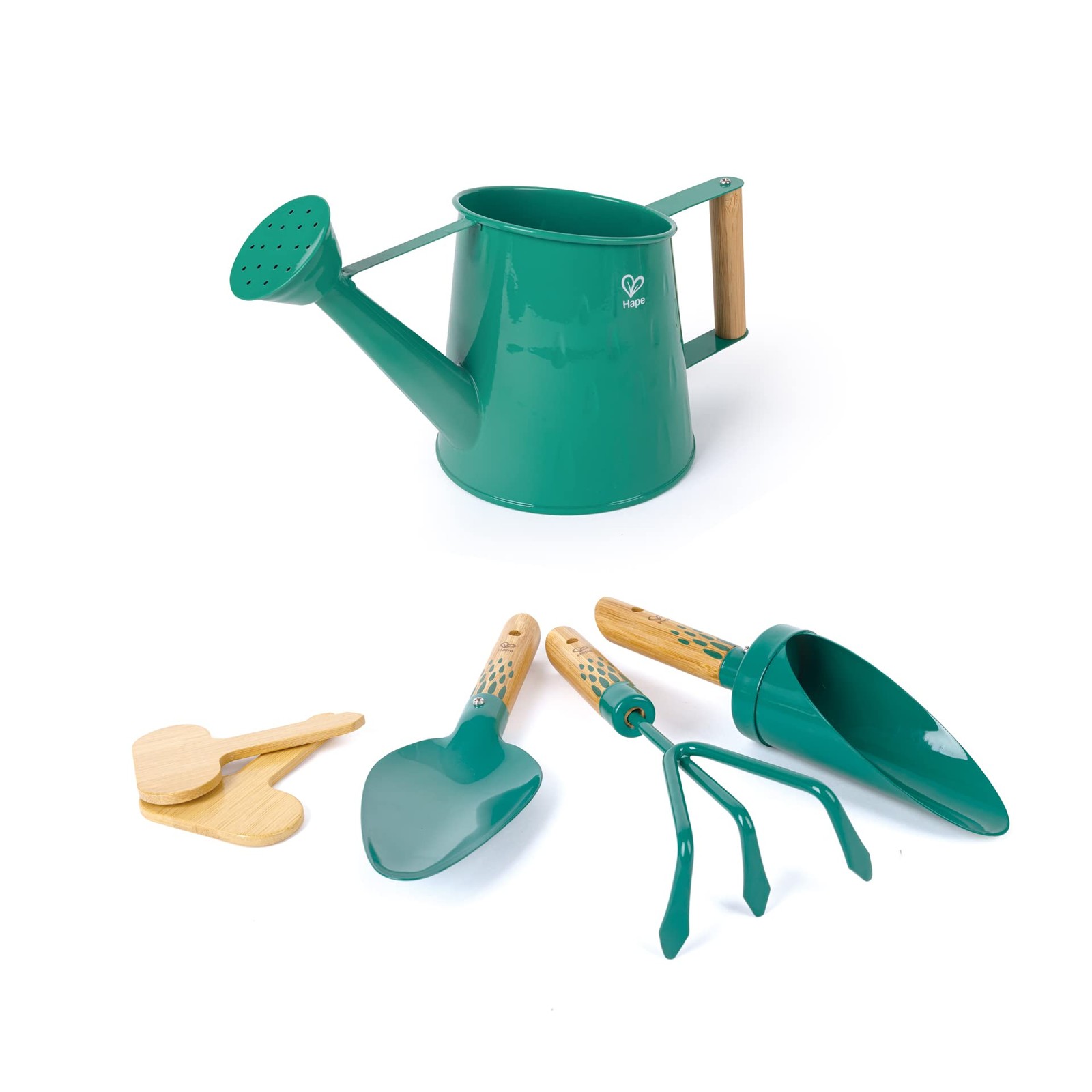 Set de jardinage enfant avec arrosoir et outils en métal vert