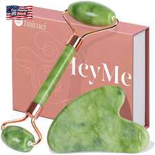 Jade Roller  Gua Sha Set Face Roller Facial Sculpting Massager Depuffing Green