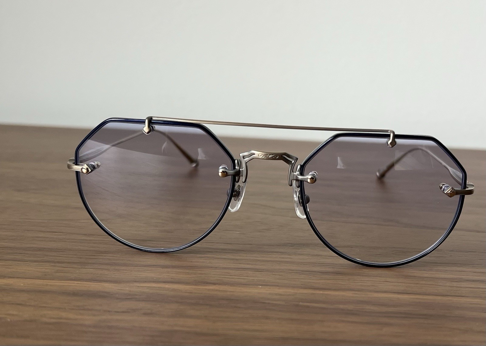 NIB Matsuda M3121 53-23-145 Navy/Antique Gold/ Light Blue Tint Lens Sunglasses