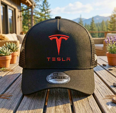 Tesla Embroidered Trucker Hat Snapback Mesh Cap Electric Car Fan