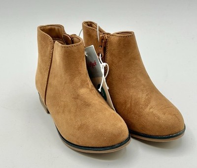 Cat & Jack Boots Penelope Brown Booties Faux Suede Zipper Girls 11 New